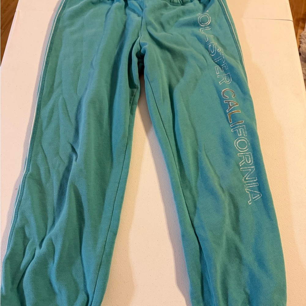 RARE VTG Y2K Hollister Capri Teal Large Cuffed Pants Blue Logo Women’s Blue